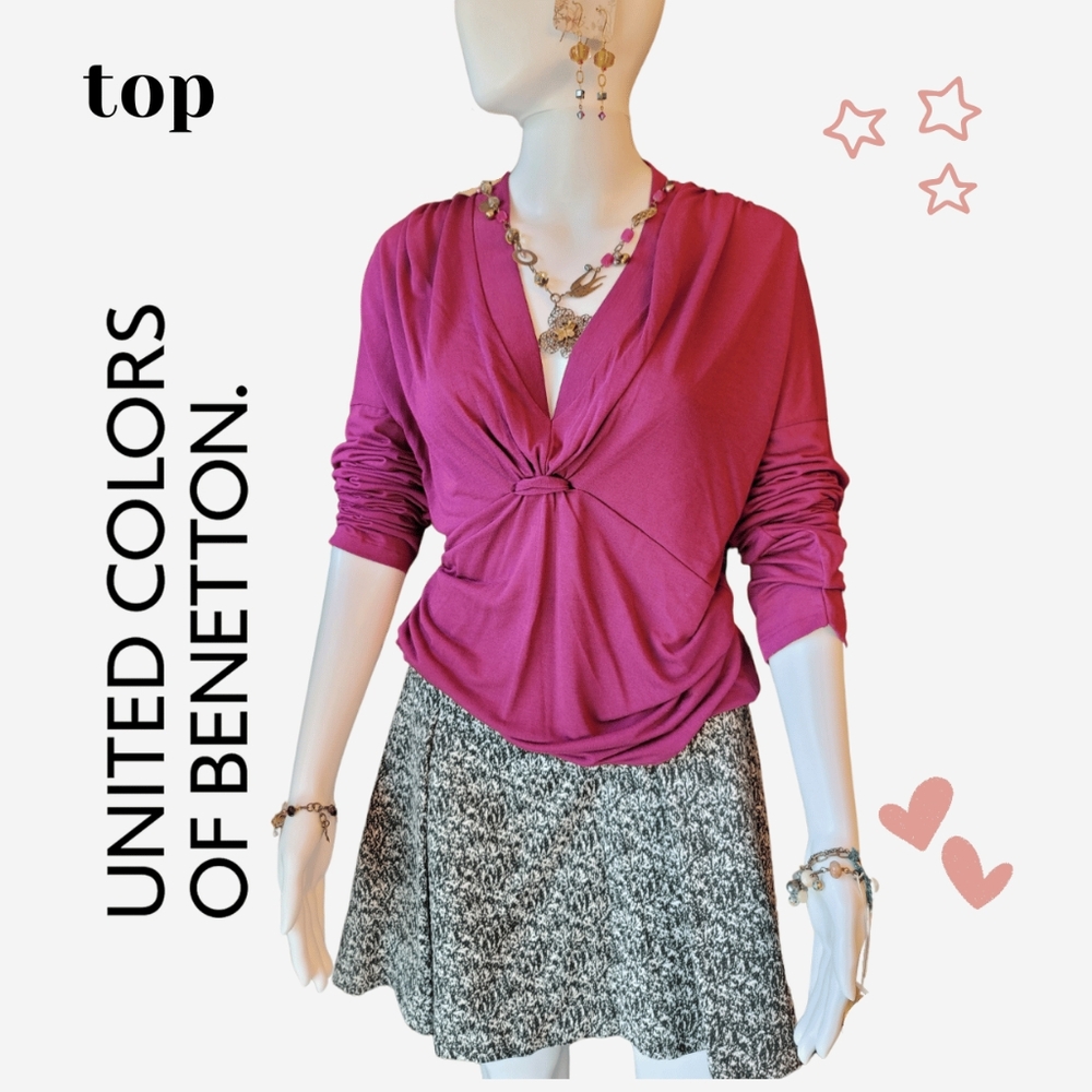 NWT Lovely Burgandy Long Sleeve Benetton Top Sz L